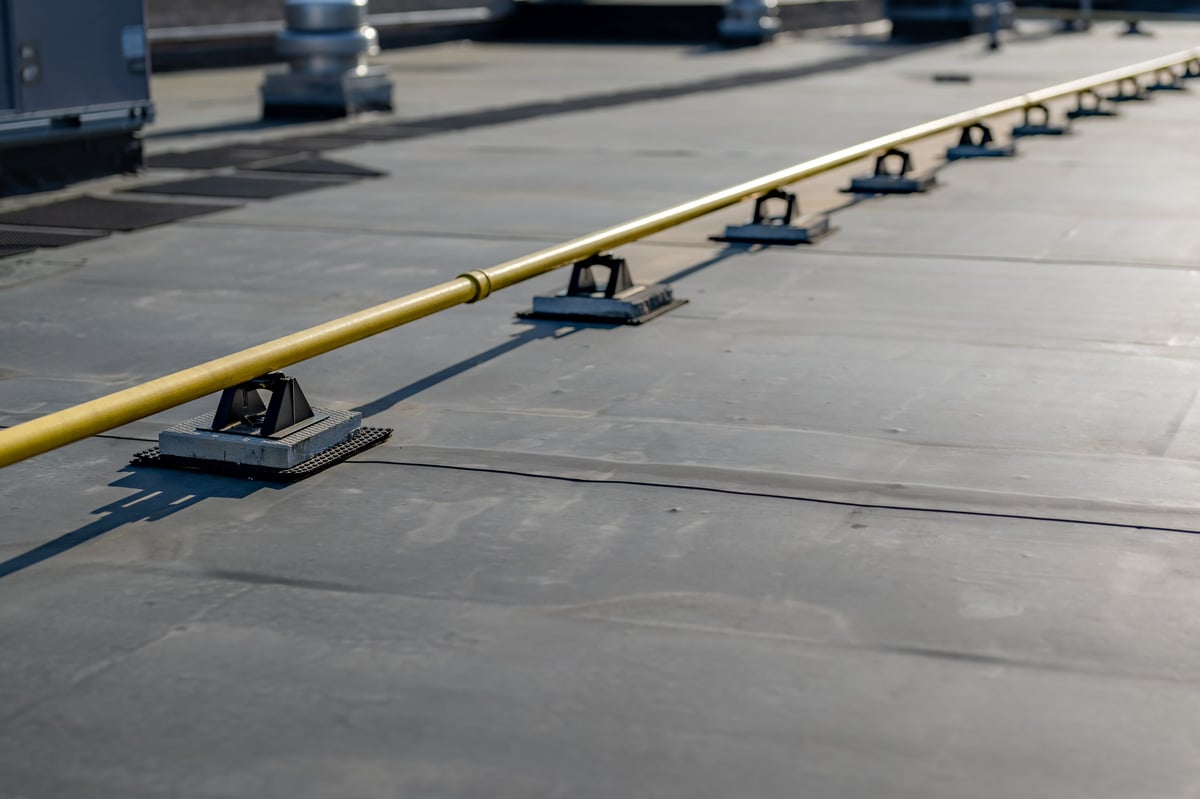 Close detail of a finished flat roof membrane application